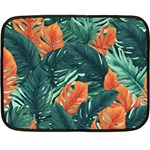 Green Tropical Leaves Fleece Blanket (Mini) 35 x27  Blanket