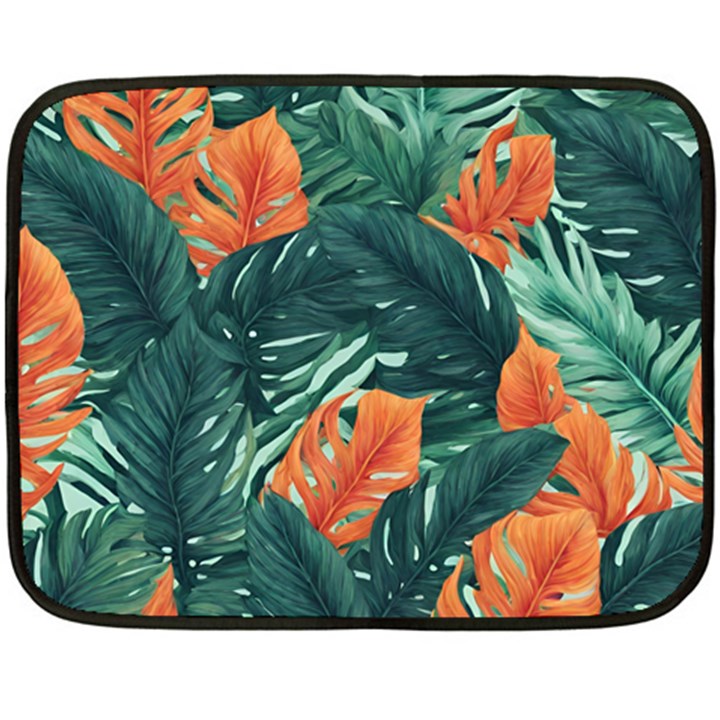 Green Tropical Leaves Fleece Blanket (Mini)