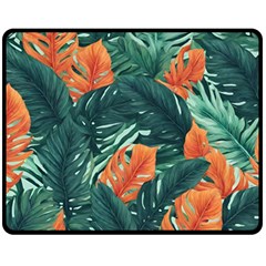 Green Tropical Leaves Fleece Blanket (medium) by Jack14