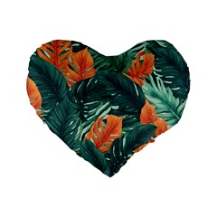 Green Tropical Leaves Standard 16  Premium Heart Shape Cushions by Jack14