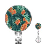 Green Tropical Leaves Stainless Steel Nurses Watch Front