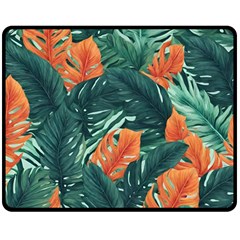 Green Tropical Leaves Two Sides Fleece Blanket (medium) by Jack14