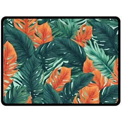 Green Tropical Leaves Two Sides Fleece Blanket (large) by Jack14