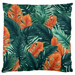 Green Tropical Leaves Large Premium Plush Fleece Cushion Case (two Sides) by Jack14