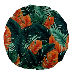 Green Tropical Leaves Large 18  Premium Flano Round Cushions by Jack14