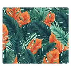 Green Tropical Leaves Two Sides Premium Plush Fleece Blanket (small) by Jack14