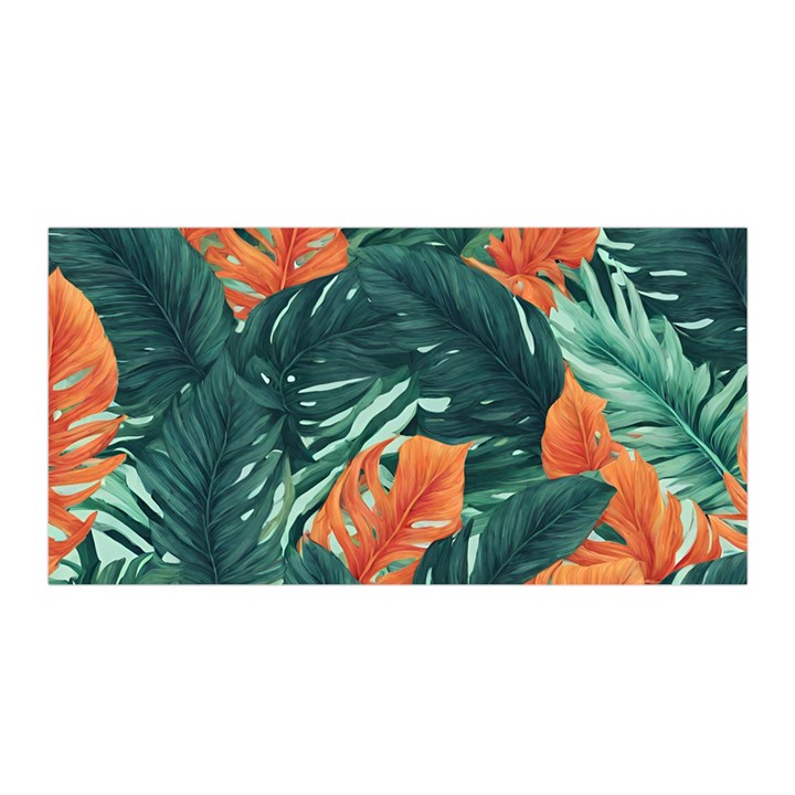 Green Tropical Leaves Satin Wrap 35  x 70 