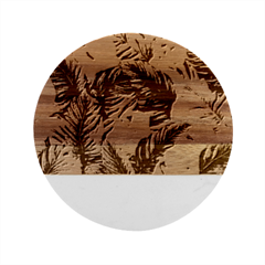 Green Tropical Leaves Marble Wood Coaster (round)