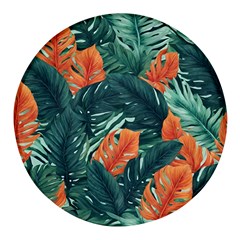 Green Tropical Leaves Round Glass Fridge Magnet (4 Pack) by Jack14