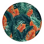 Green Tropical Leaves Round Glass Fridge Magnet (4 pack) Front