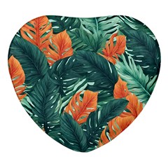 Green Tropical Leaves Heart Glass Fridge Magnet (4 Pack) by Jack14