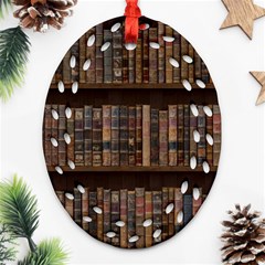 Old Bookshelf Orderly Antique Books Ornament (oval Filigree) by Cendanart