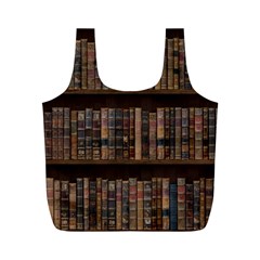 Old Bookshelf Orderly Antique Books Full Print Recycle Bag (m) by Cendanart