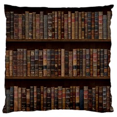 Old Bookshelf Orderly Antique Books Large Premium Plush Fleece Cushion Case (one Side) by Cendanart