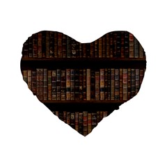 Old Bookshelf Orderly Antique Books Standard 16  Premium Flano Heart Shape Cushions by Cendanart