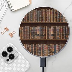 Old Bookshelf Orderly Antique Books Wireless Fast Charger(white) by Cendanart