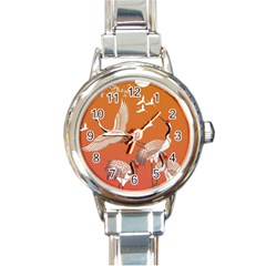 Japanese Crane Painting Of Birds Round Italian Charm Watch by Cendanart