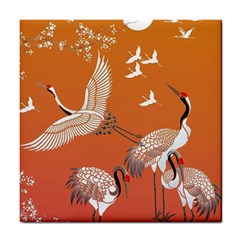 Japanese Crane Painting Of Birds Tile Coaster by Cendanart