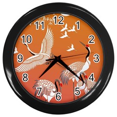 Japanese Crane Painting Of Birds Wall Clock (black) by Cendanart