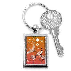 Japanese Crane Painting Of Birds Key Chain (rectangle) by Cendanart