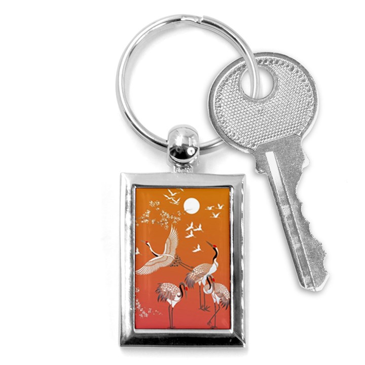 Japanese Crane Painting Of Birds Key Chain (Rectangle)