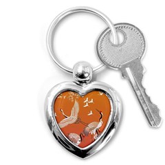 Japanese Crane Painting Of Birds Key Chain (heart) by Cendanart