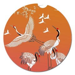 Japanese Crane Painting Of Birds Magnet 5  (round) by Cendanart