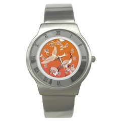 Japanese Crane Painting Of Birds Stainless Steel Watch by Cendanart