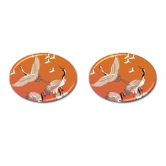 Japanese Crane Painting Of Birds Cufflinks (oval) by Cendanart