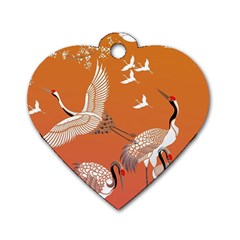 Japanese Crane Painting Of Birds Dog Tag Heart (two Sides) by Cendanart