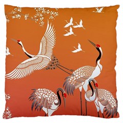 Japanese Crane Painting Of Birds Large Cushion Case (one Side) by Cendanart