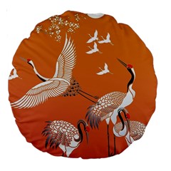 Japanese Crane Painting Of Birds Large 18  Premium Round Cushions by Cendanart