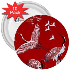 Japanese Crane Bird Art 3  Buttons (10 Pack)  by Cendanart