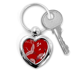 Japanese Crane Bird Art Key Chain (heart) by Cendanart