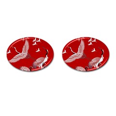 Japanese Crane Bird Art Cufflinks (oval) by Cendanart