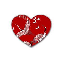 Japanese Crane Bird Art Rubber Coaster (heart) by Cendanart