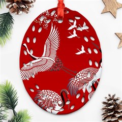 Japanese Crane Bird Art Ornament (oval Filigree) by Cendanart