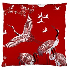 Japanese Crane Bird Art Standard Premium Plush Fleece Cushion Case (one Side) by Cendanart