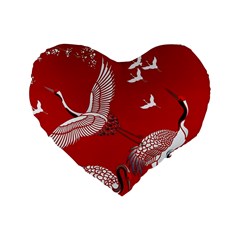 Japanese Crane Bird Art Standard 16  Premium Flano Heart Shape Cushions by Cendanart