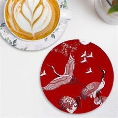 Japanese Crane Bird Art Uv Print Round Tile Coaster by Cendanart