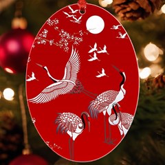 Japanese Crane Bird Art Uv Print Acrylic Ornament Oval by Cendanart