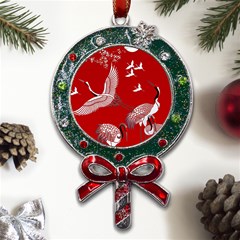 Japanese Crane Bird Art Metal X mas Lollipop With Crystal Ornament by Cendanart