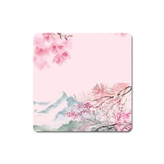 Pink Chinese Style Cherry Blossom Square Magnet by Cendanart