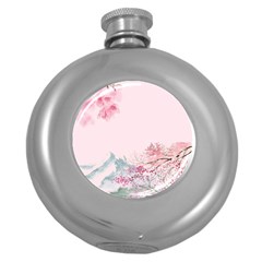 Pink Chinese Style Cherry Blossom Round Hip Flask (5 Oz) by Cendanart