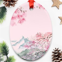 Pink Chinese Style Cherry Blossom Oval Ornament (two Sides) by Cendanart