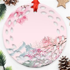 Pink Chinese Style Cherry Blossom Ornament (round Filigree) by Cendanart