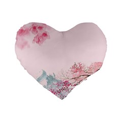 Pink Chinese Style Cherry Blossom Standard 16  Premium Heart Shape Cushions by Cendanart