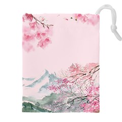 Pink Chinese Style Cherry Blossom Drawstring Pouch (4xl) by Cendanart