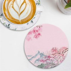 Pink Chinese Style Cherry Blossom Uv Print Round Tile Coaster by Cendanart