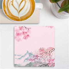 Pink Chinese Style Cherry Blossom Uv Print Square Tile Coaster  by Cendanart